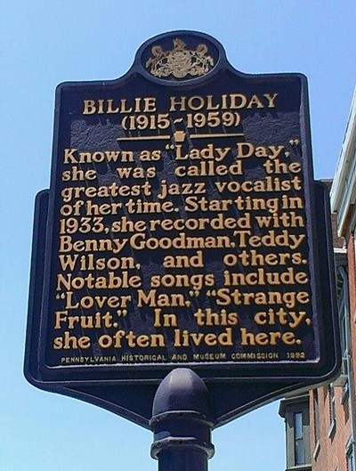 The historical marker on Lombard Ave, between Broad and 15th